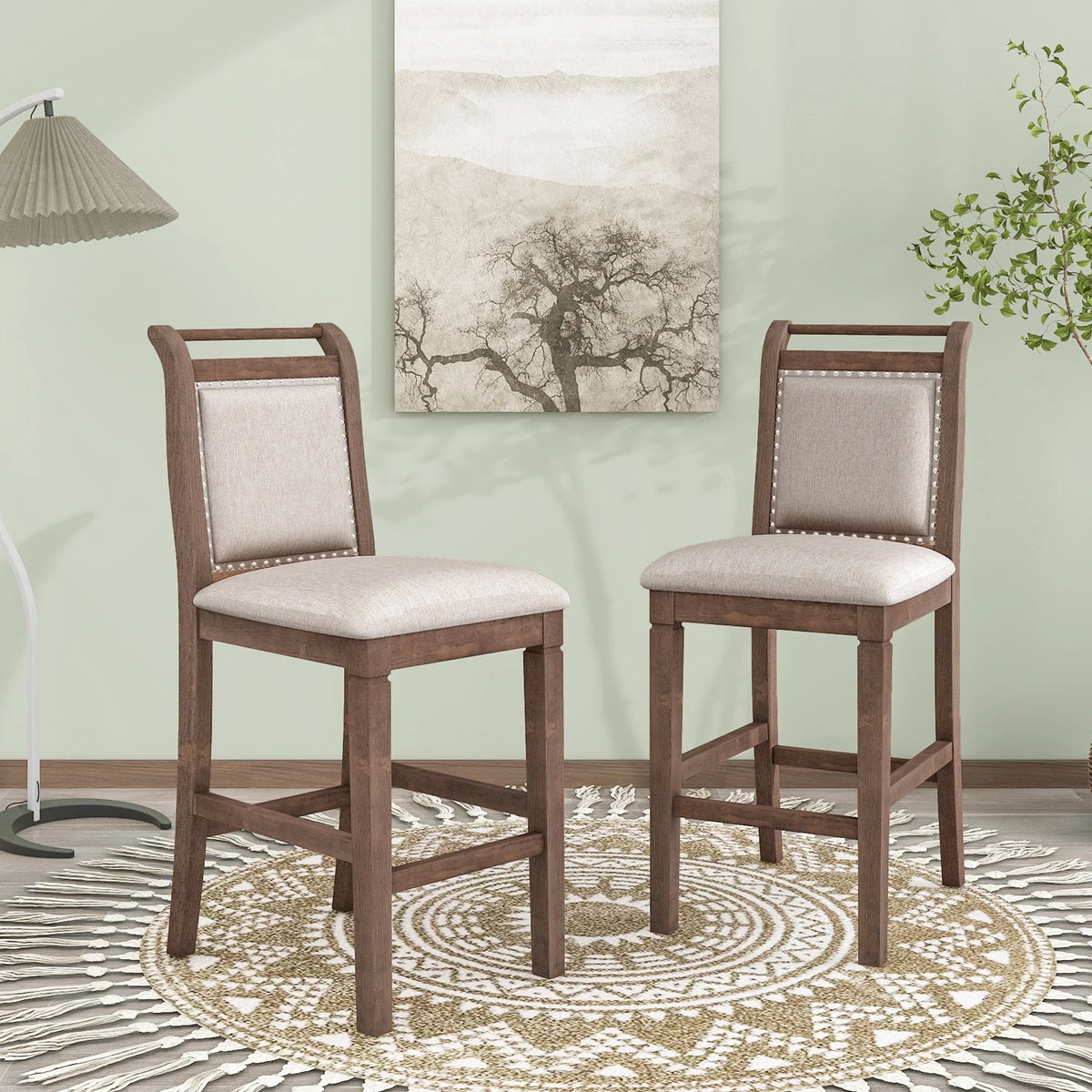 Harper & Bright Designs 3 Piece Wood Folding Dining Table Set Drop Leaf Table with 2 Padded Counter Height Dining Chairs for Small Place, Brown