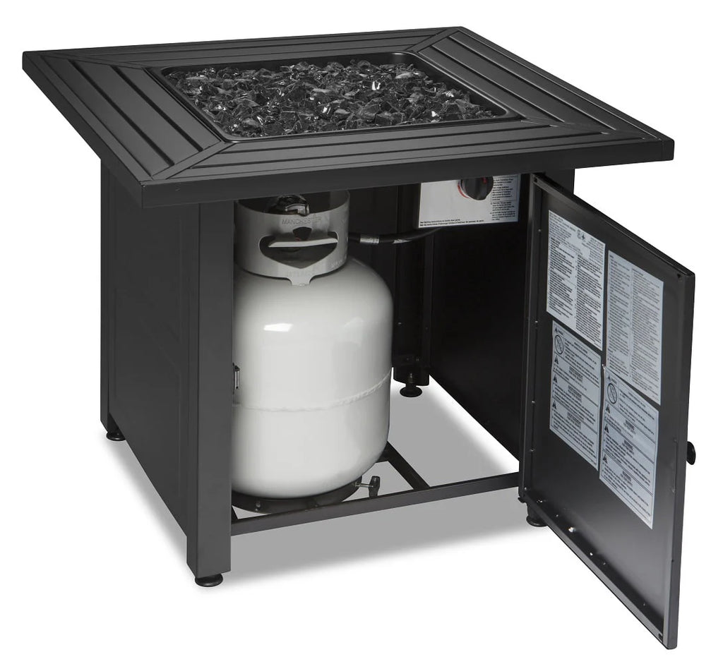30" Square 30,000 BTU LP Gas Outdoor Fire Table with Black Fire Glass