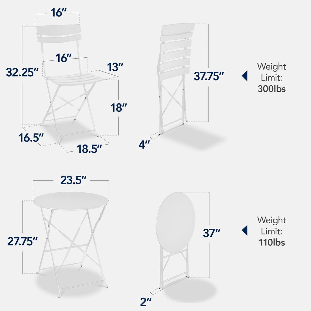 Best Choice Products 3-Piece Small Bistro Set, Folding Patio Furniture Set of 2 Chairs and Table - Black