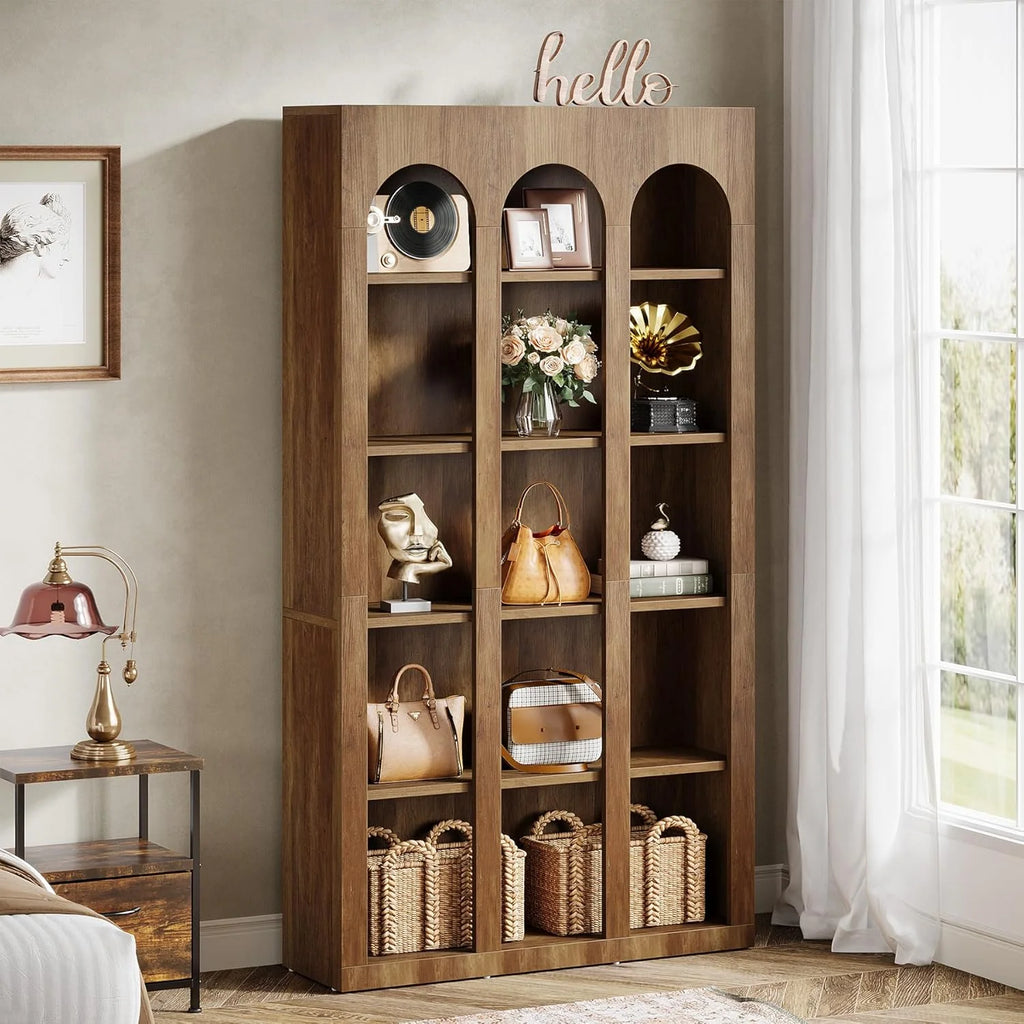 Tribesigns 5-Tier Farmhouse Tall Bookshelf, 70.87-Inch Rustic Wood Bookcase with Open Shelves, Large Mid Century Modern Book Shelf Vintage Display Storage Shelving Unit for Home Office