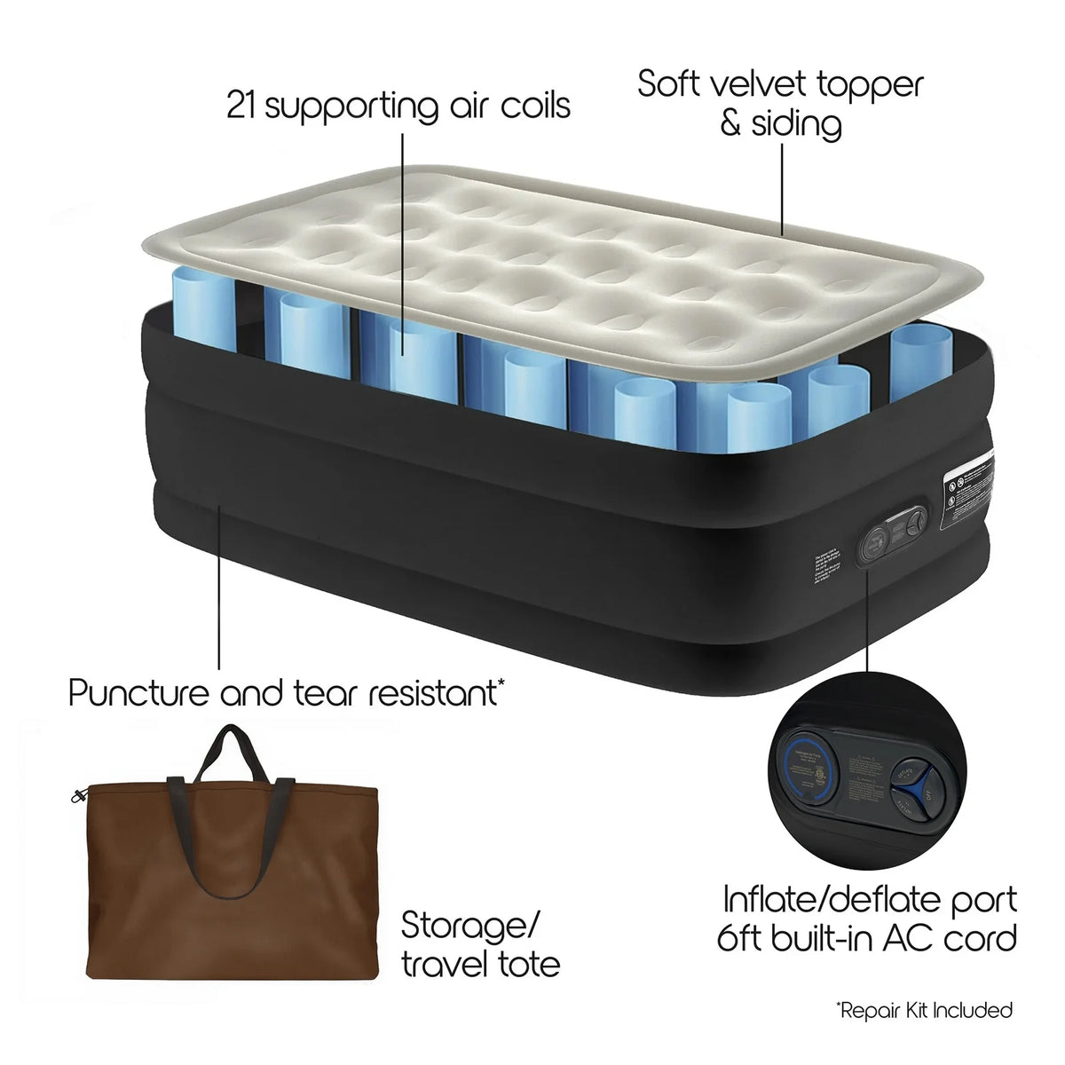 EGGORY King Size Air Mattress with Built-in Pump Inflatable Air Beds, Puncture-Resistant for Camping & Trip & Home