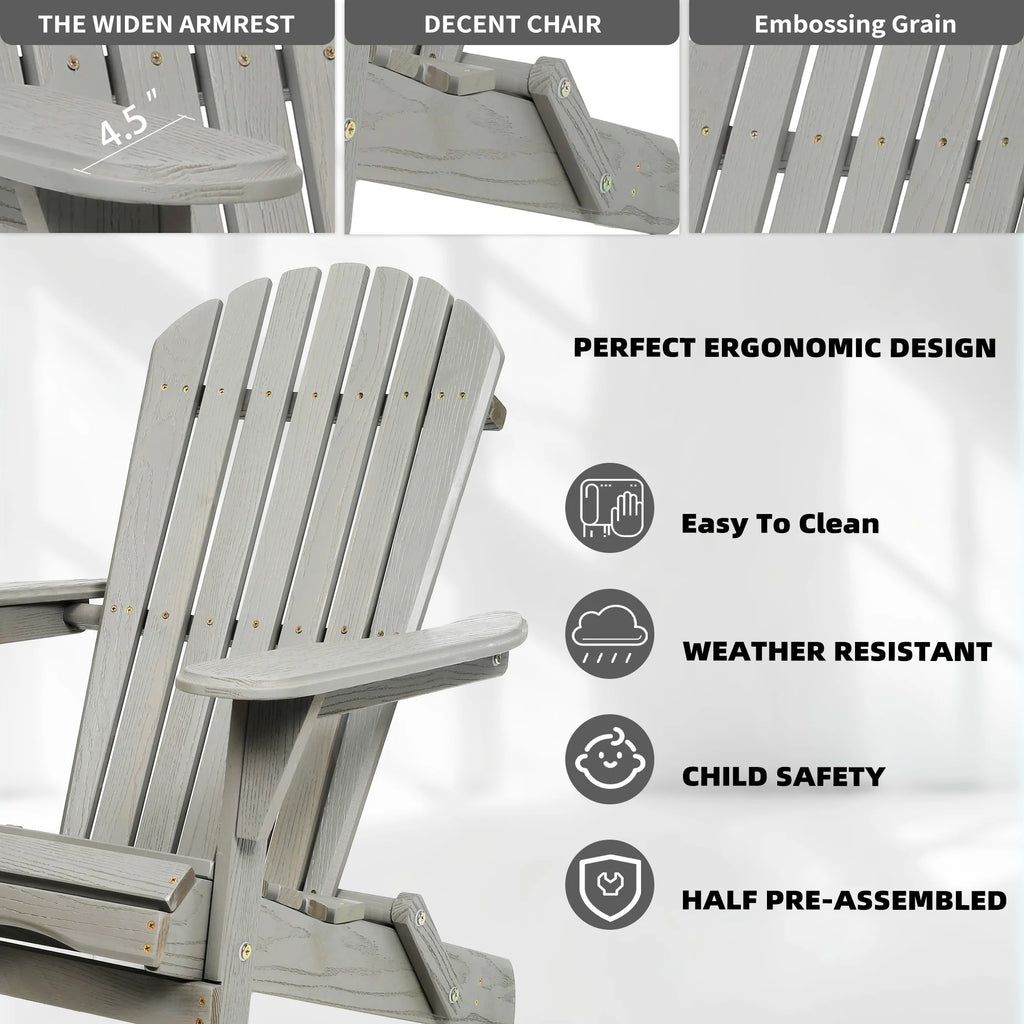 uhomepro Outdoor Adirondack Chairs Set of 2, Folding Fire Pit Chair, Weather Resistant Patio Lawn Chair for Outside Deck Garden Backyard Balcony, Gray