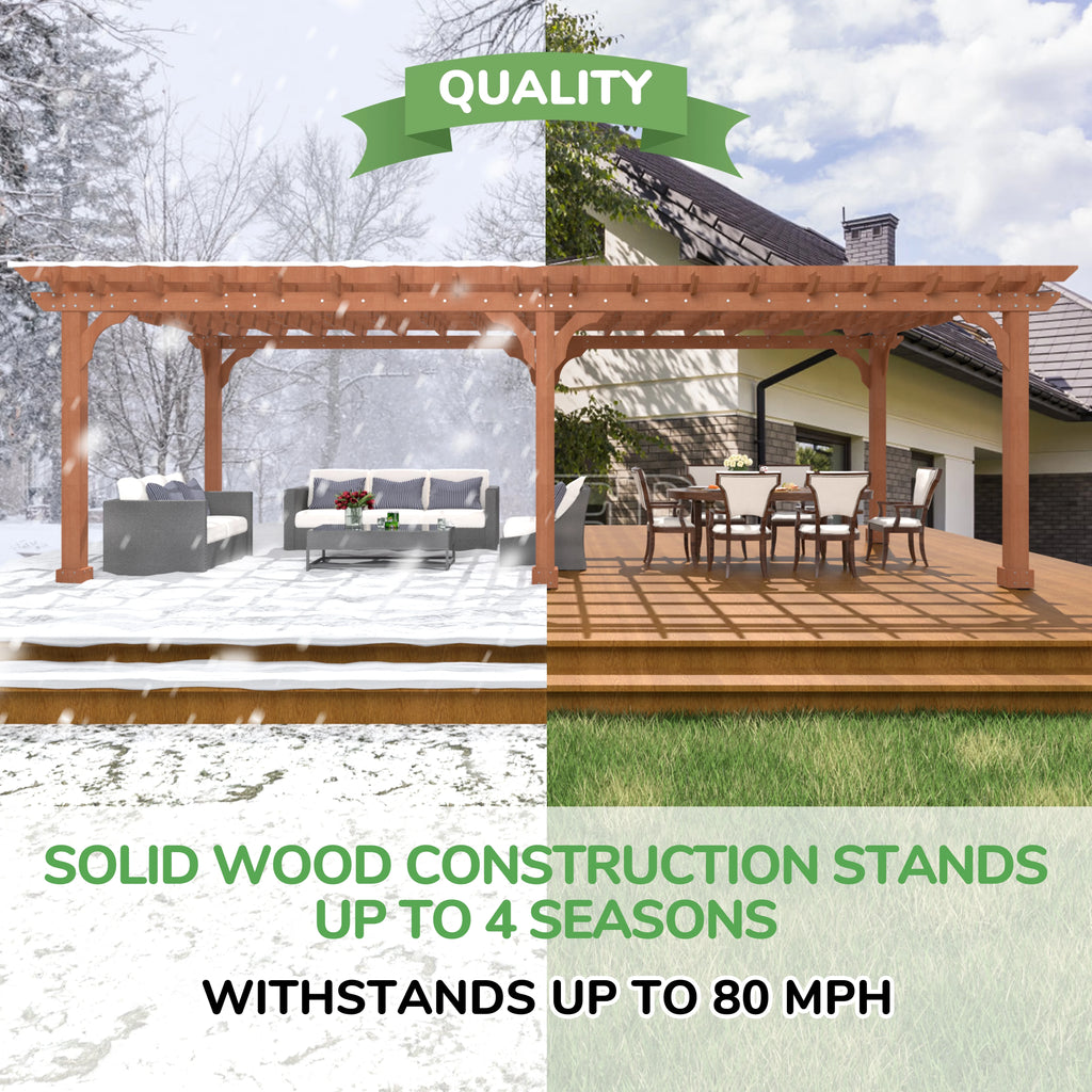 VEIKOUS 12'x10' Cedar Wood Pergola w/ Flat Roof and Ground Stakes for Outdoor Patio, Garden, Deck