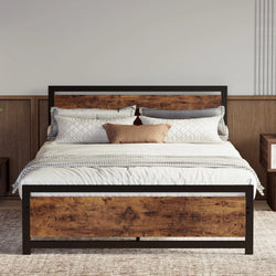 LIKIMIO Industrial Full Bed Frame with MDF Headboard, Strong Supports