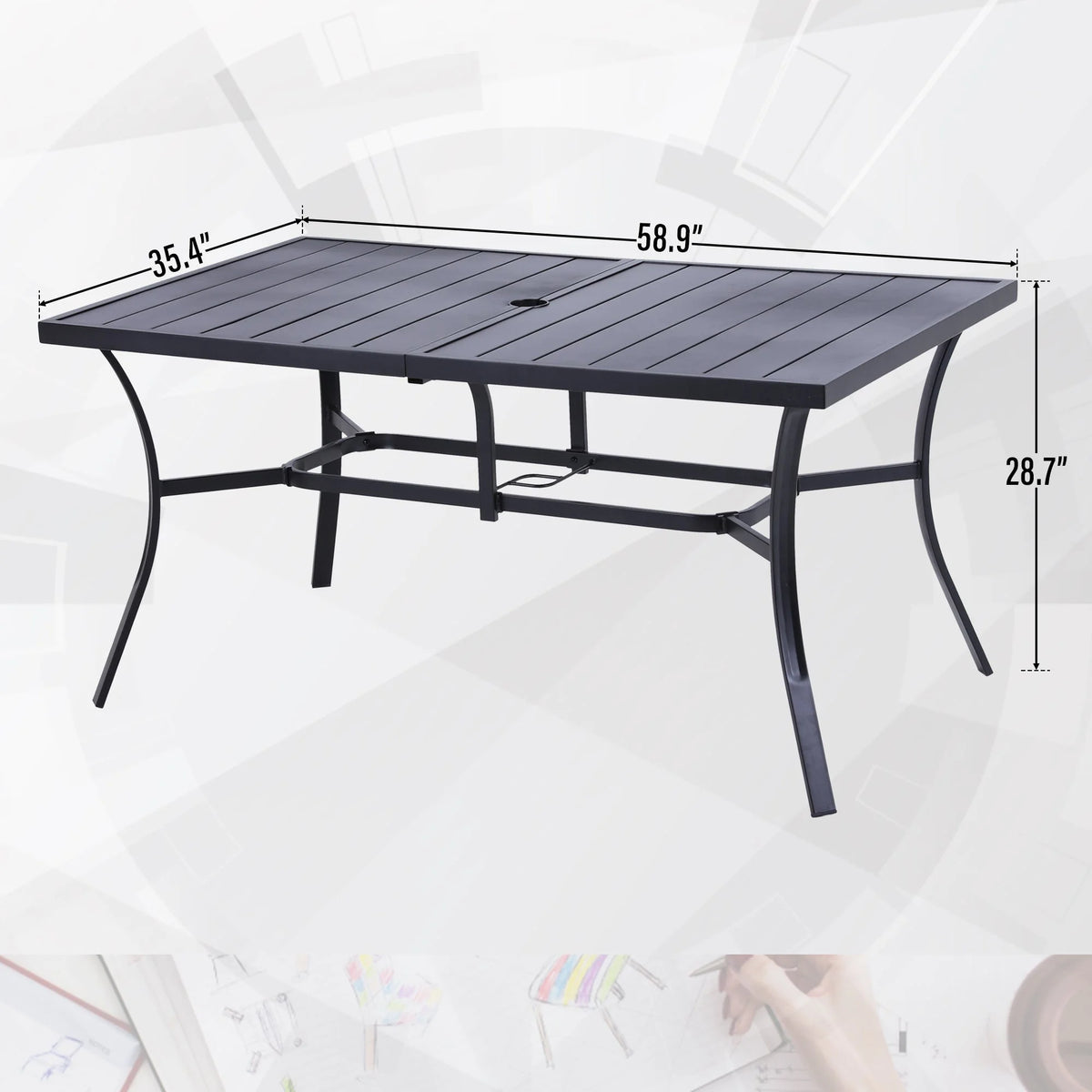 Sophia & William 6-seat Outdoor Metal Table with Adjustable Umbrella Hole 1.57" or 1.9"