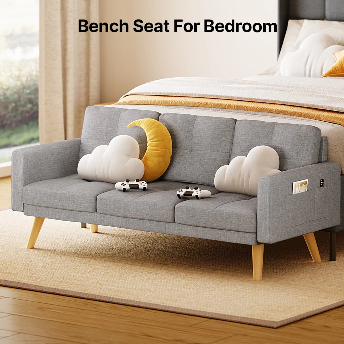 Lofka Sofa Couch with Large Storage Pockets and Soft Seats,Modern Loveseat Sofa for Apartment, Office, Bedroom,Deep Gray
