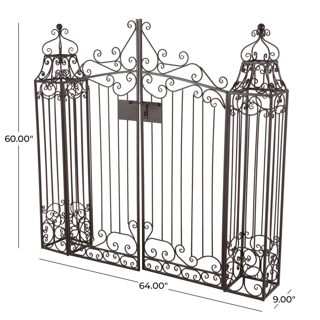 DecMode Traditional Metal Arch with Botanical Design Garden Arbors with Latch Lock Closure, 78"W x 94"H