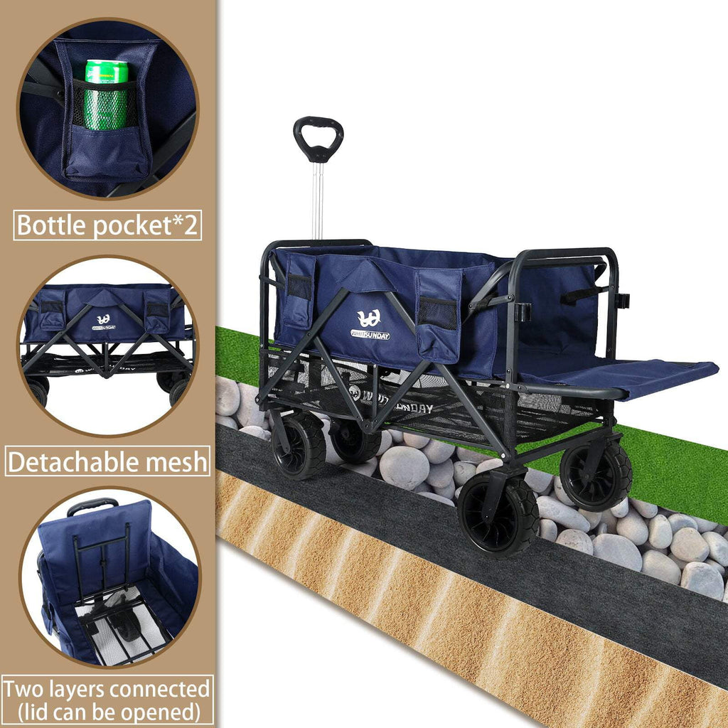 Collapsible Double Decker Wagon, Heavy Duty Foldable Wagon with All-Terrain Big Wheels, Beach Wagon for Camping, Sports, Shopping, Garden