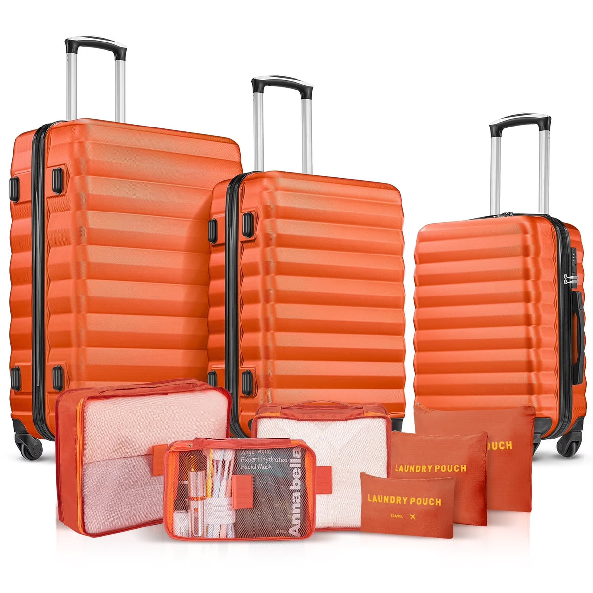 9 Piece Luggage Sets, Hard 20 24 28 inch Luggage with 6 Pieces Organize Bags Travel Suitcases Sets with Wheels, Rose