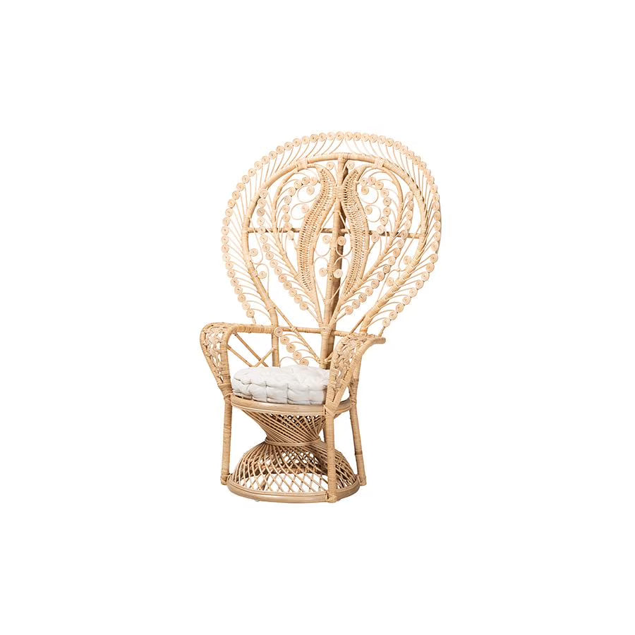 bali & pari Fedra Modern Bohemian Natural Brown Rattan Peacock Accent Chair