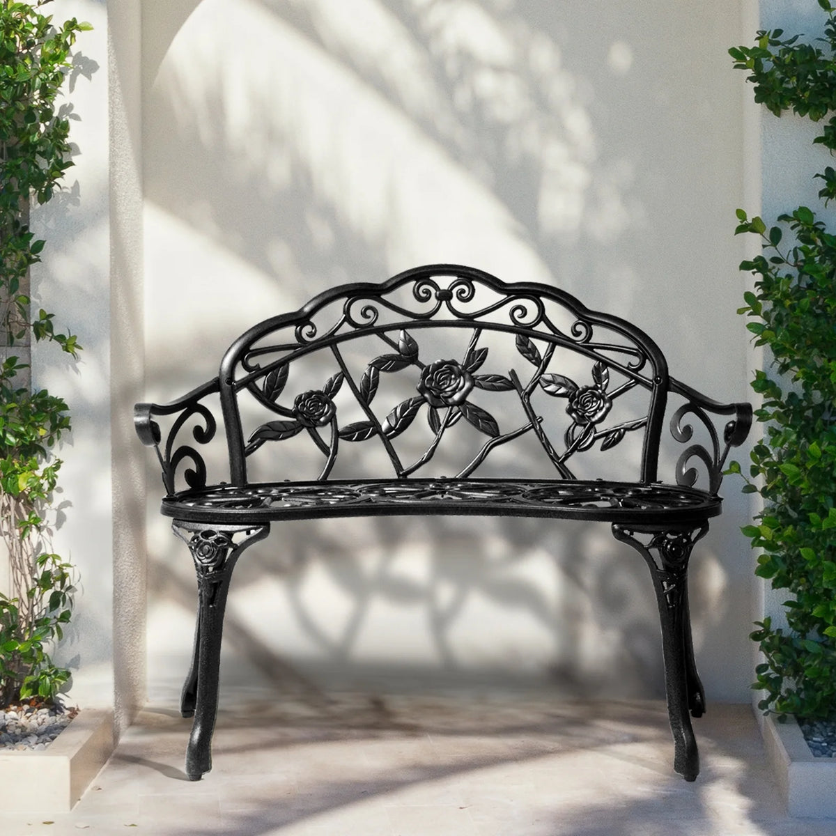Ktaxon Outdoor Patio Park Garden Bench Courtyard Leisure Rose Cast Aluminum, Outdoor Loveset, Bronze