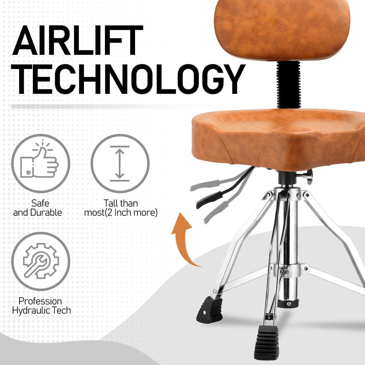 Ktaxon Adjustable Drum Throne with Backrest, 360 Rotating Hydraulic Seat, Thick Cushion for Home, Classroom, and Concert Use, Black