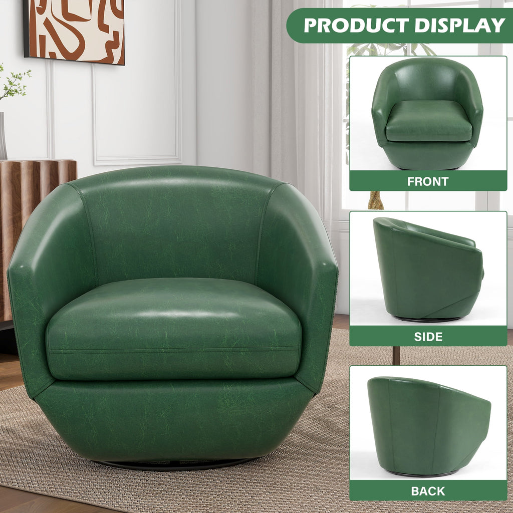 DREAMSIDEA Faux Leather Swivel Accent Chair Sets of 2 360 Swivel Barrel Chair,Swivel Club Sofa for Living Room, Bedroom, Office,Brown