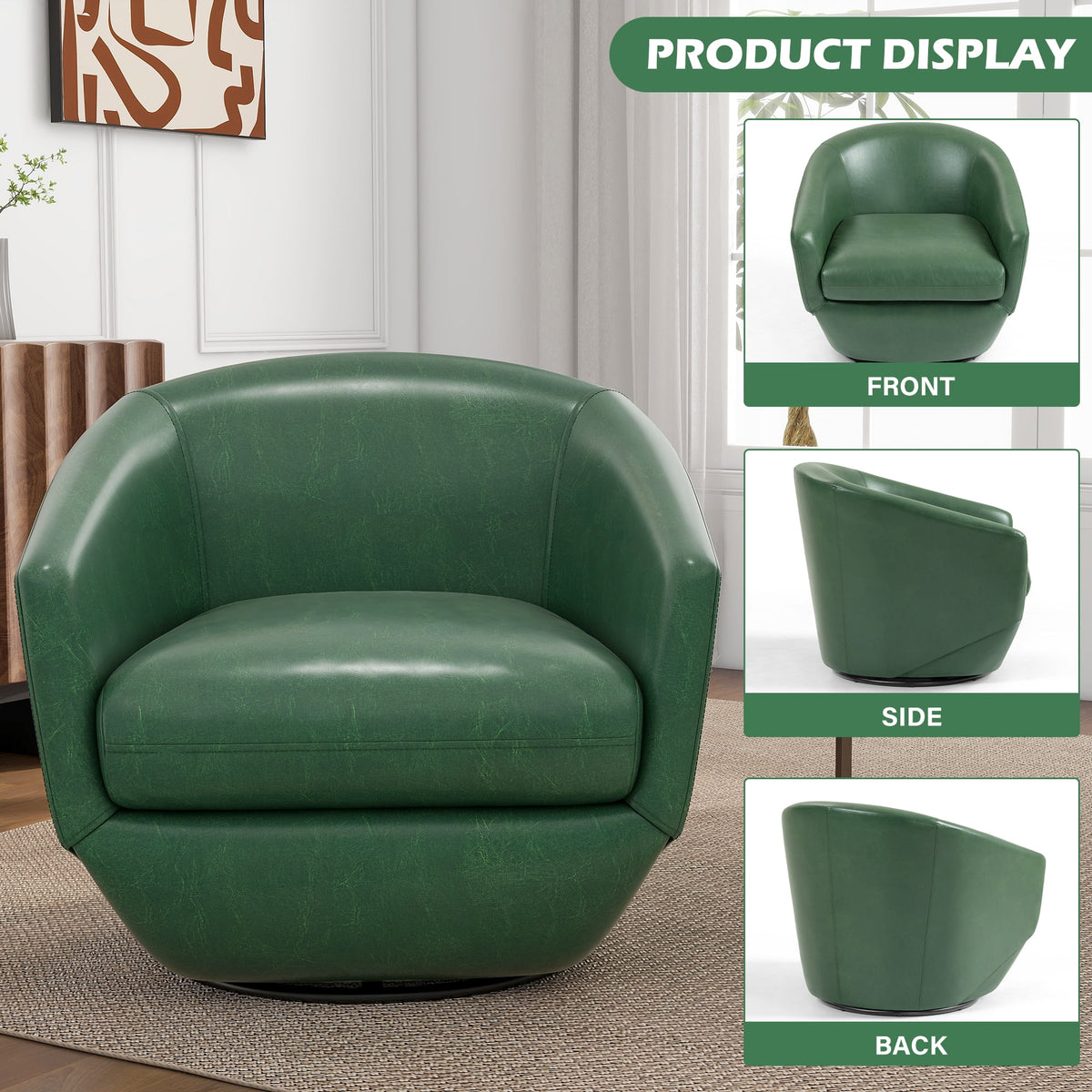 DREAMSIDEA Faux Leather Swivel Accent Chair Sets of 2 360 Swivel Barrel Chair,Swivel Club Sofa for Living Room, Bedroom, Office,Brown