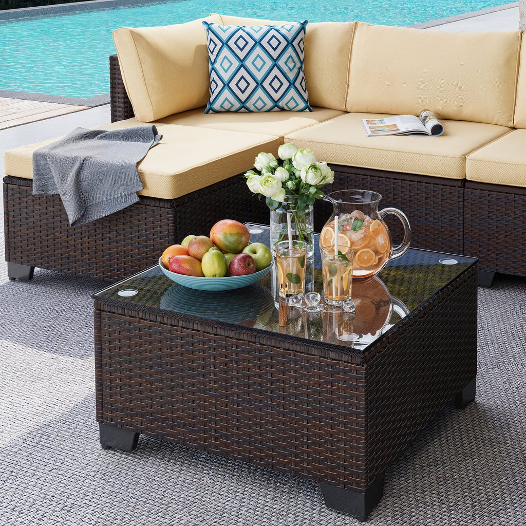 7 Piece Outdoor Patio Furniture Set, Asofer Rattan Wicker Outdoor Conversation Sectional Sofa Set, Gray