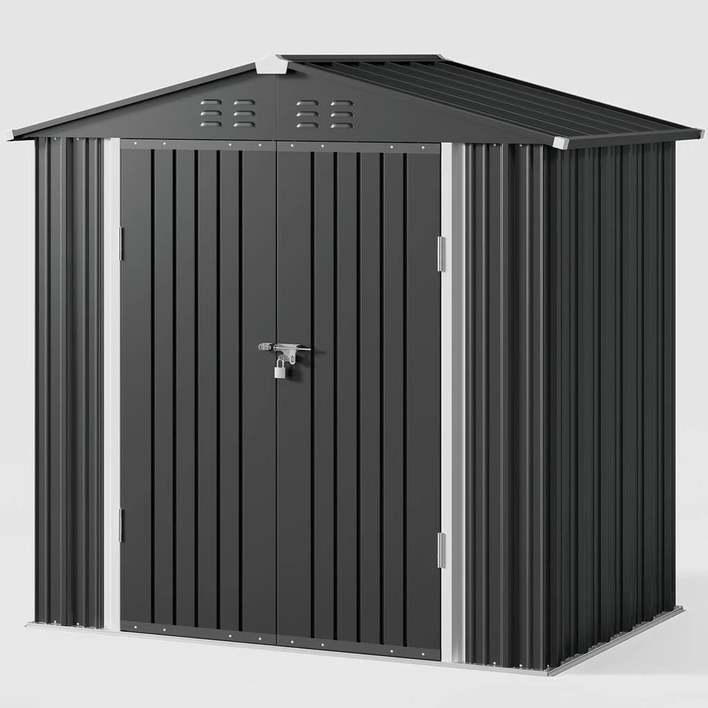 Aiho 8 x 6 FT Outdoor Storage Shed on Clearance with Metal Base  Frame and Double Lockable Doors for Garden, Patio - Gray