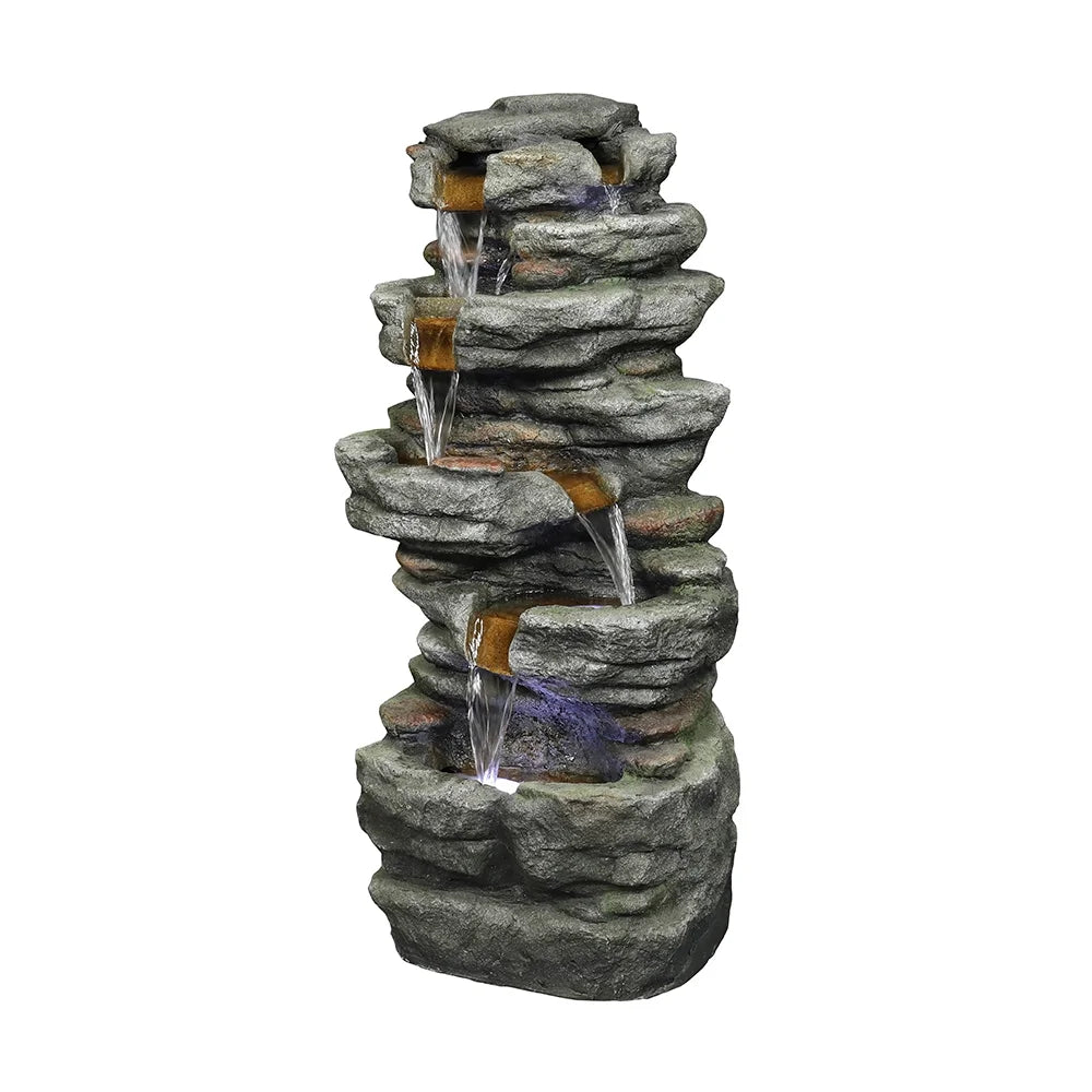 32.6-inch Rock Water Fountain with LED Lights Outdoor Waterfall for Garden and Patio Decor