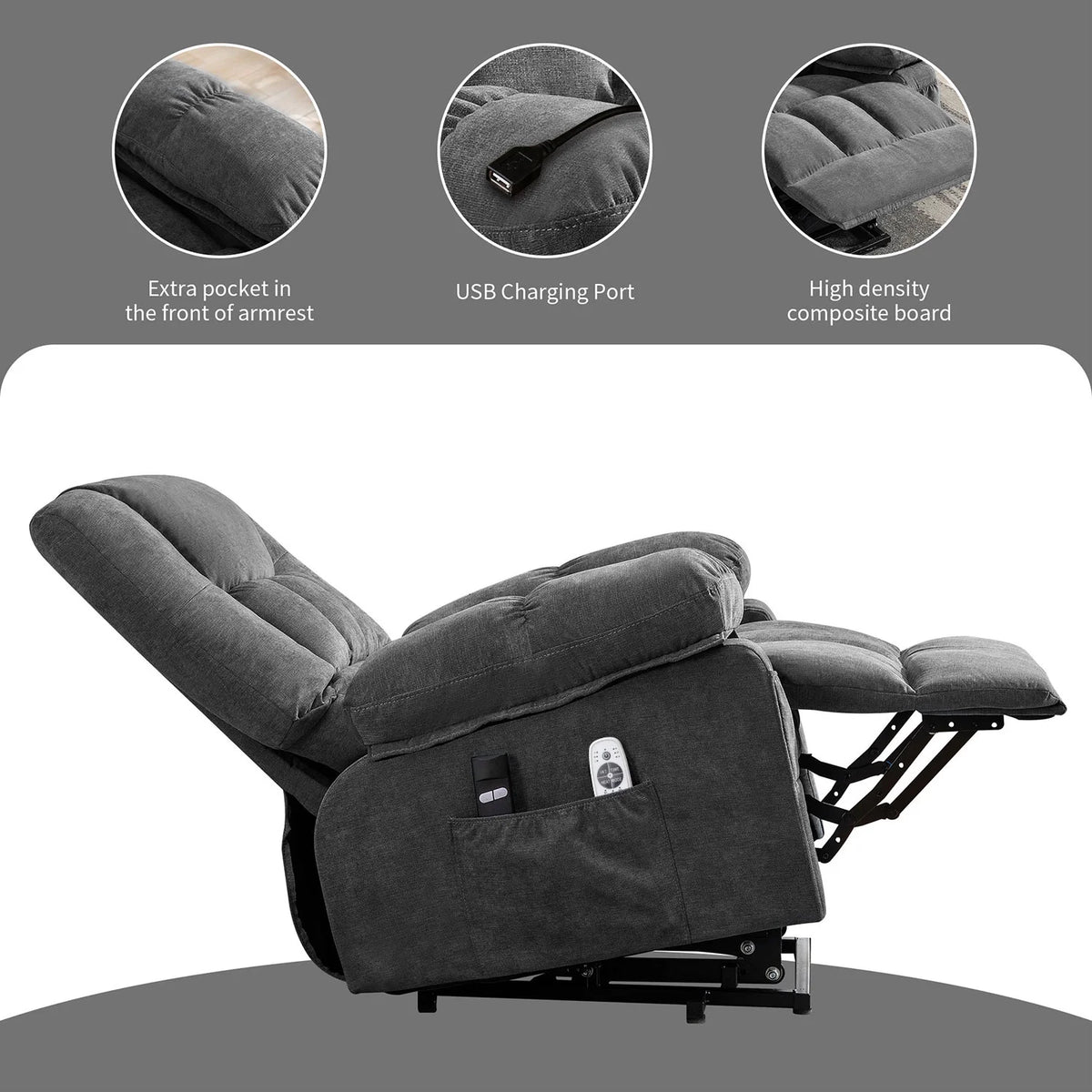 JONPONY Power Lift Recliner Chair Recliners for Elderly with Heat and Massage Recliner Chair for Living Room with Infinite Position and Side Pocket,USB Charge Port,Brown