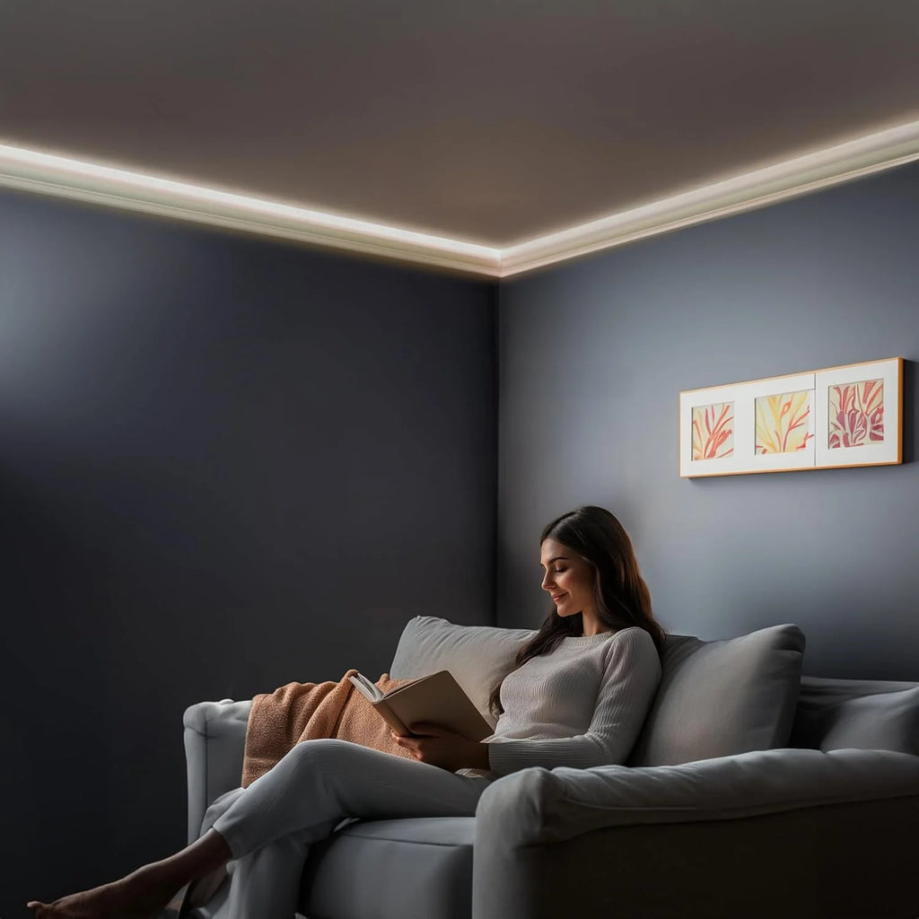 7-Piece 94.5 (55.12 ft) Crown Molding with Duct Kit for Seamless Ambient Home Accent Lighting | Waterproof Channel for Easy LED Strip Installation (CROWN MOLDING WITH LED DUCT)