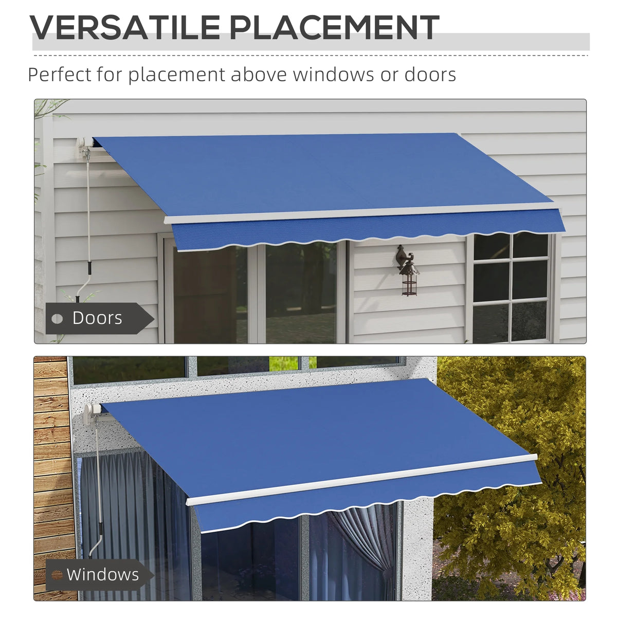 Outsunny 12' x 10' Manual Retractable Awning Outdoor Sunshade Shelter for Patio, Balcony, Yard, with Adjustable & Versatile Design, Beige and White