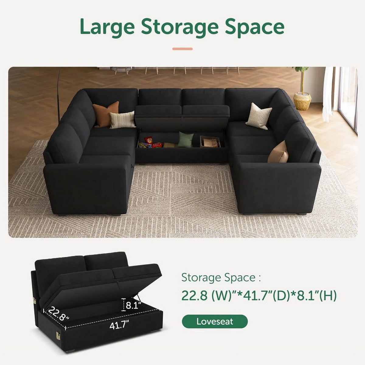 Honbay Convertible Velvet Sofa Bed with Pull-Out Couch Bed and Storage, Black