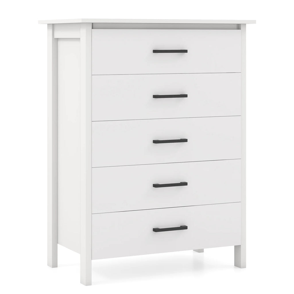 Costway Modern 5 Drawer Chest Storage Dresser Cabinet with Metal Handles Gray Oak