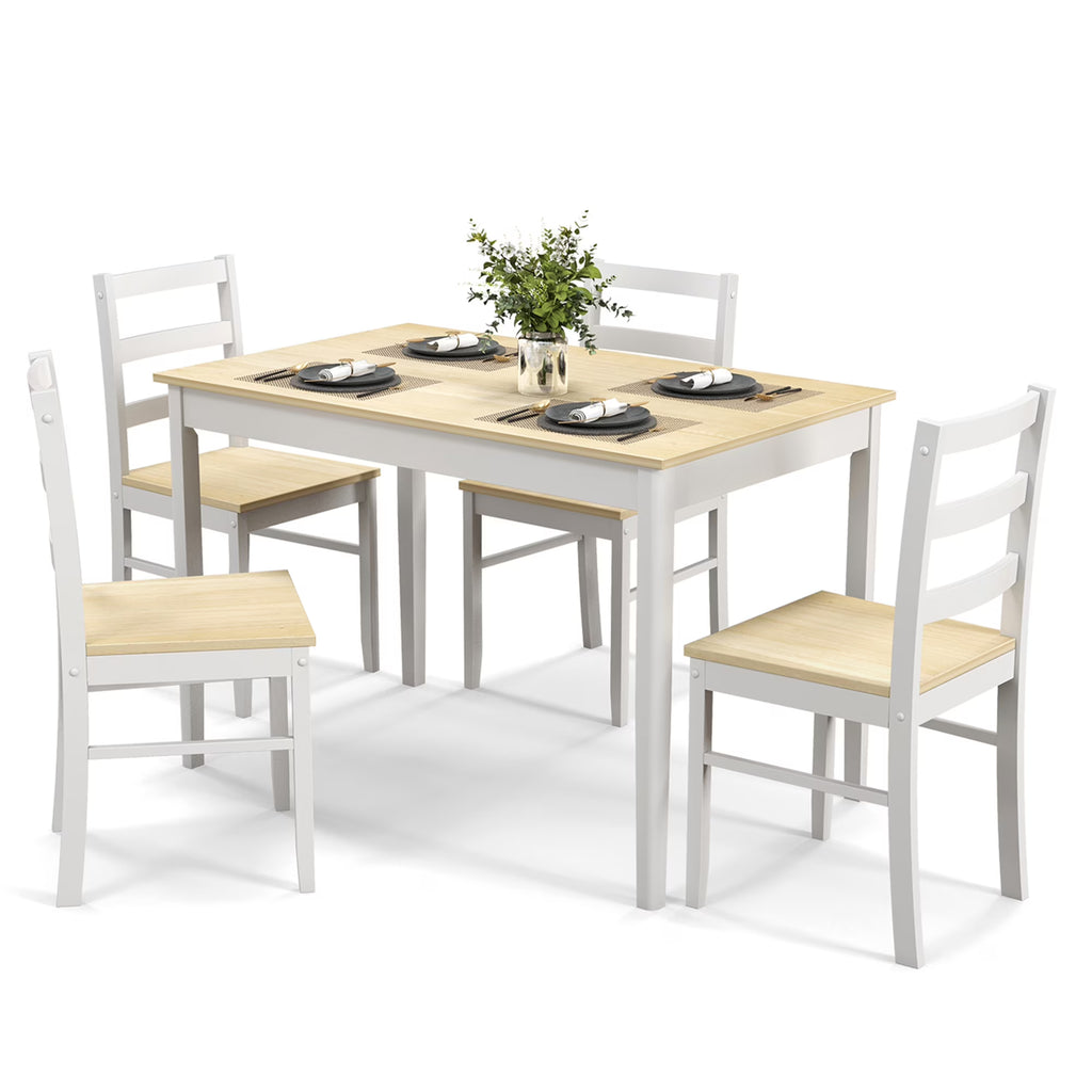 Costway 5-Piece Dining Set Solid Wood Kitchen Furniture with Rectangular Table & 4 Chairs