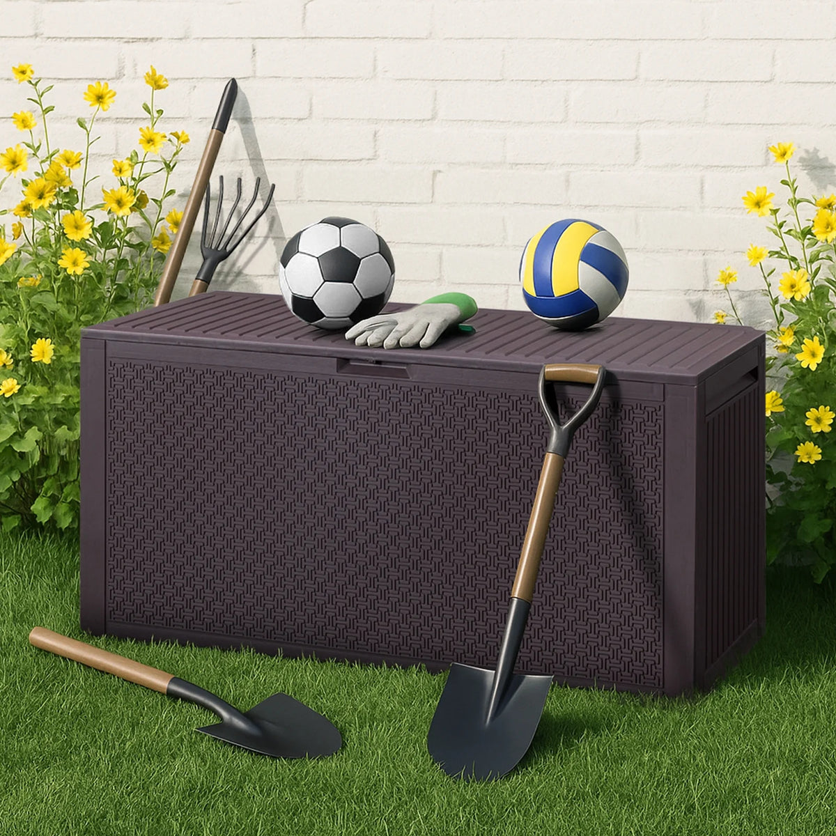 Ktaxon 90 gal Outdoor Garden Plastic Storage Deck Box Gray