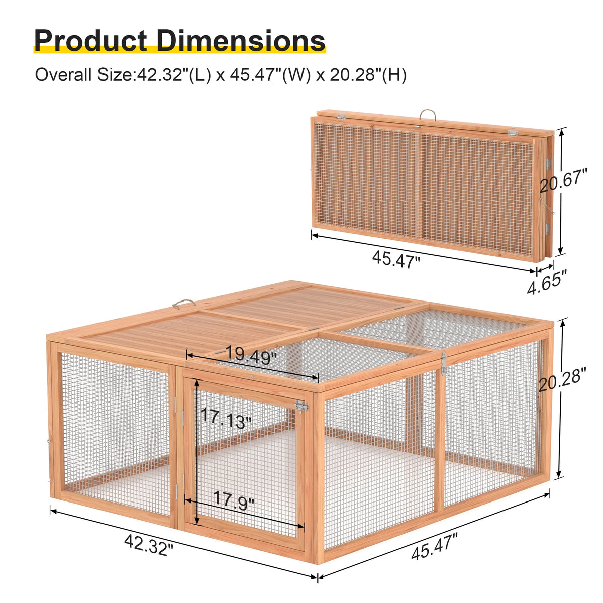 Portable Chicken Coop Run Rabbit Hutch Outdoor Small Animal Cage House Wooden Poultry Enclosure for Bunny, Duck, Chick, Quail, No Assembly Required