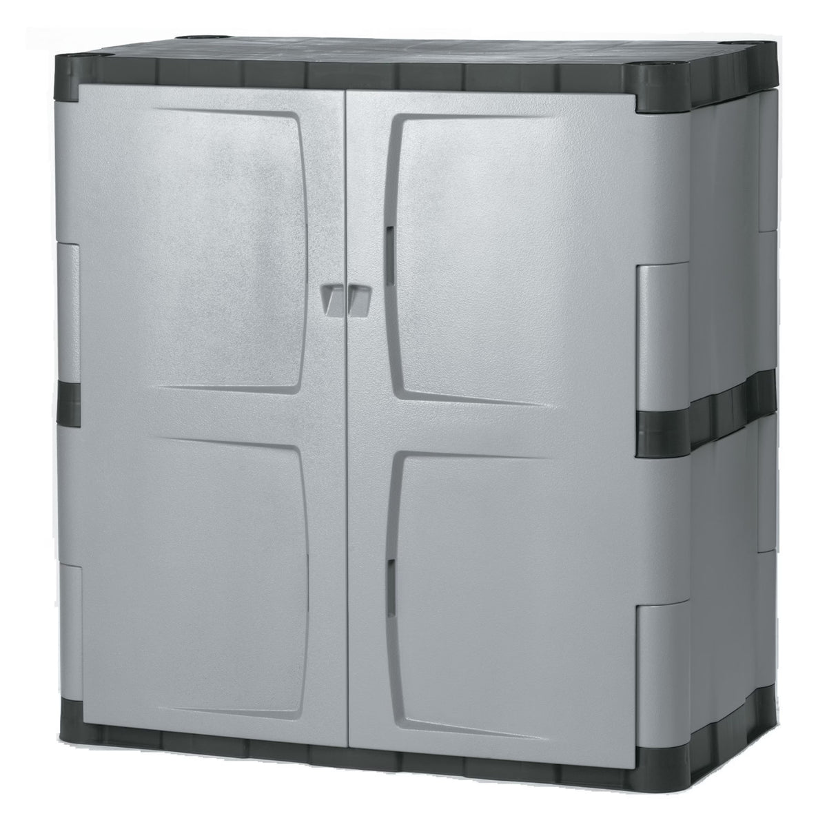 Rubbermaid Double-Door 2-Shelf Cabinet, Black and Gray