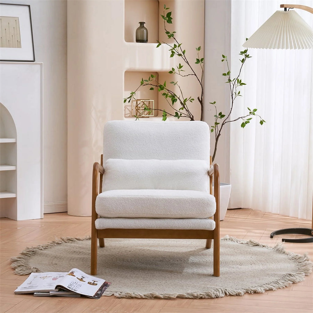 Modern Accent Chair, Upholstered Armchair with Wood Frame, Bronzing Cloth Single Sofa Chair with Lumbar Pillow for Living Room Bedroom Apartment, Orange