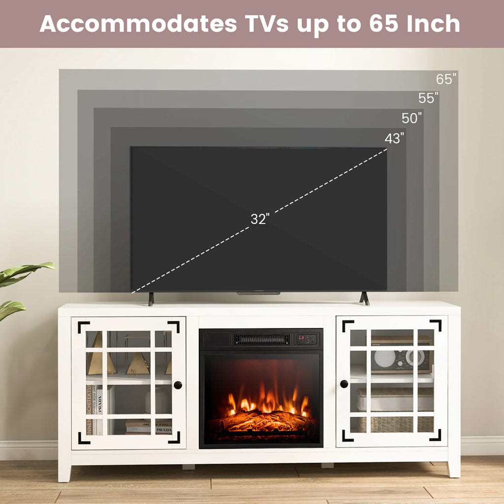 Costway 58 Inches Fireplace TV Stand for TVs up to 65 Inches with 1400W Electric Fireplace Natural