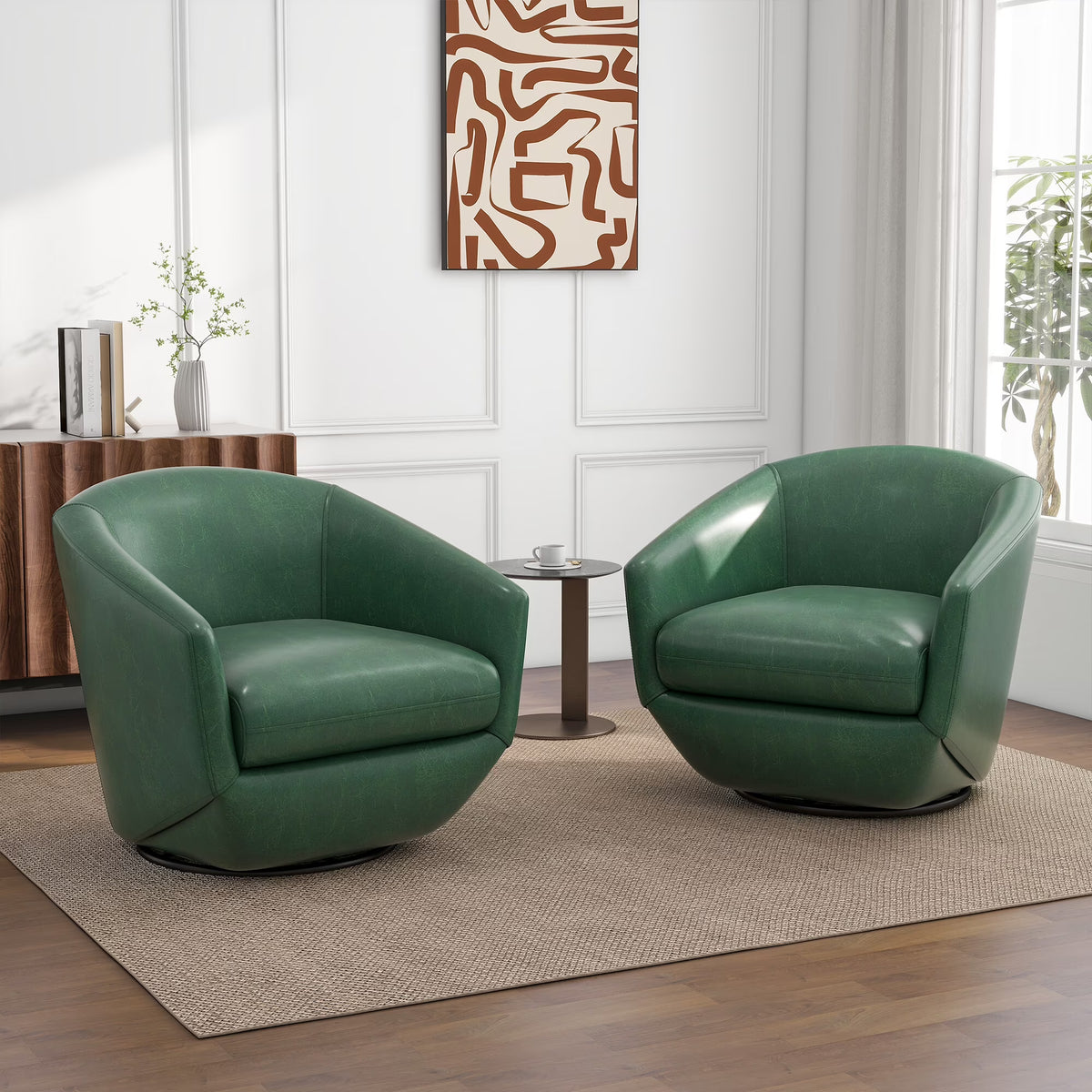 DREAMSIDEA Faux Leather Swivel Accent Chair Sets of 2 360 Swivel Barrel Chair,Swivel Club Sofa for Living Room, Bedroom, Office,Brown