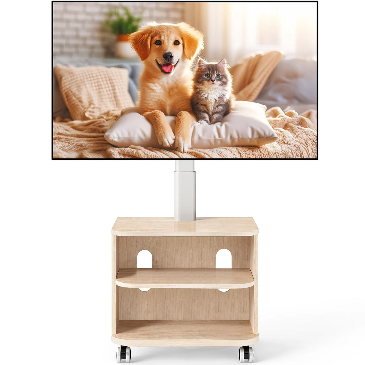 RTVR Modern 3-in-1 Flat Panel TV Stand for TVs up to 75 inch, Black Glass Shelves Table with Swivel Mount