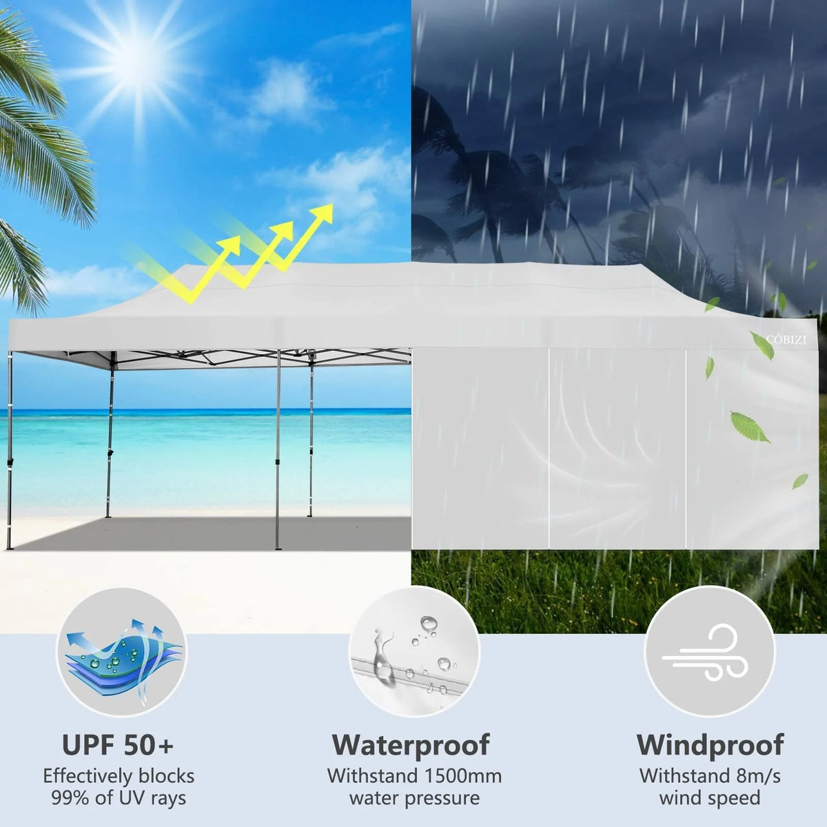 HOTEEL 10'x30' Canopy Heavy Duty Pop Up Canopy Tent Outdoor Gazebo Shelter Waterproof Instant Commercial Tent with 8 Removable Sidewalls & 8 Sandbags & Roller Bag,White
