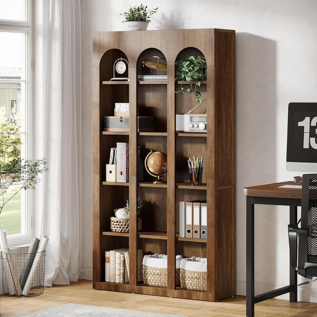 Tribesigns 5-Tier Farmhouse Tall Bookshelf, 70.87-Inch Rustic Wood Bookcase with Open Shelves, Large Mid Century Modern Book Shelf Vintage Display Storage Shelving Unit for Home Office