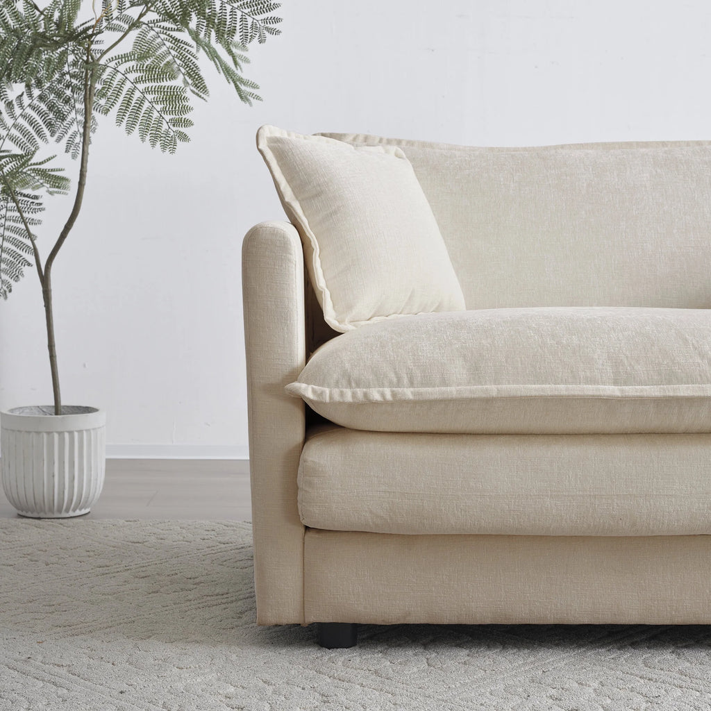 Comfy Deep Seat Sofa Chair, Upholstered Chenille Fabric Armchair with Toss Pillow for Living Room, Bedroom - Beige, Sturdy Wood Frame, 22+ Combination Options