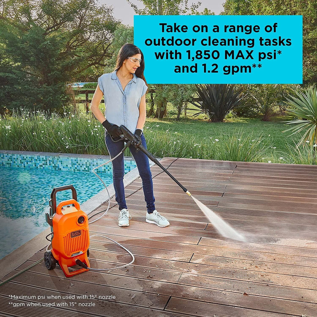 BLACK+DECKER 1,850 MAX psi* 1.2 gpm** Electric Cold Water Pressure Washer, (BEPW1850)