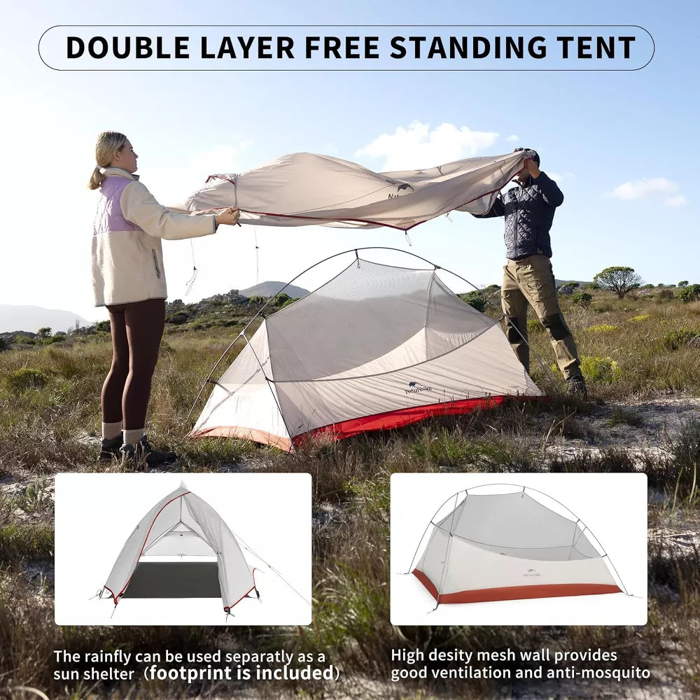 Naturehike 2 Person Tent Lightweight Backpacking Tent with Footprint - Free Standing Ultralight Camping Hiking Backpack Tents, 7.22 5.25ft, Sand