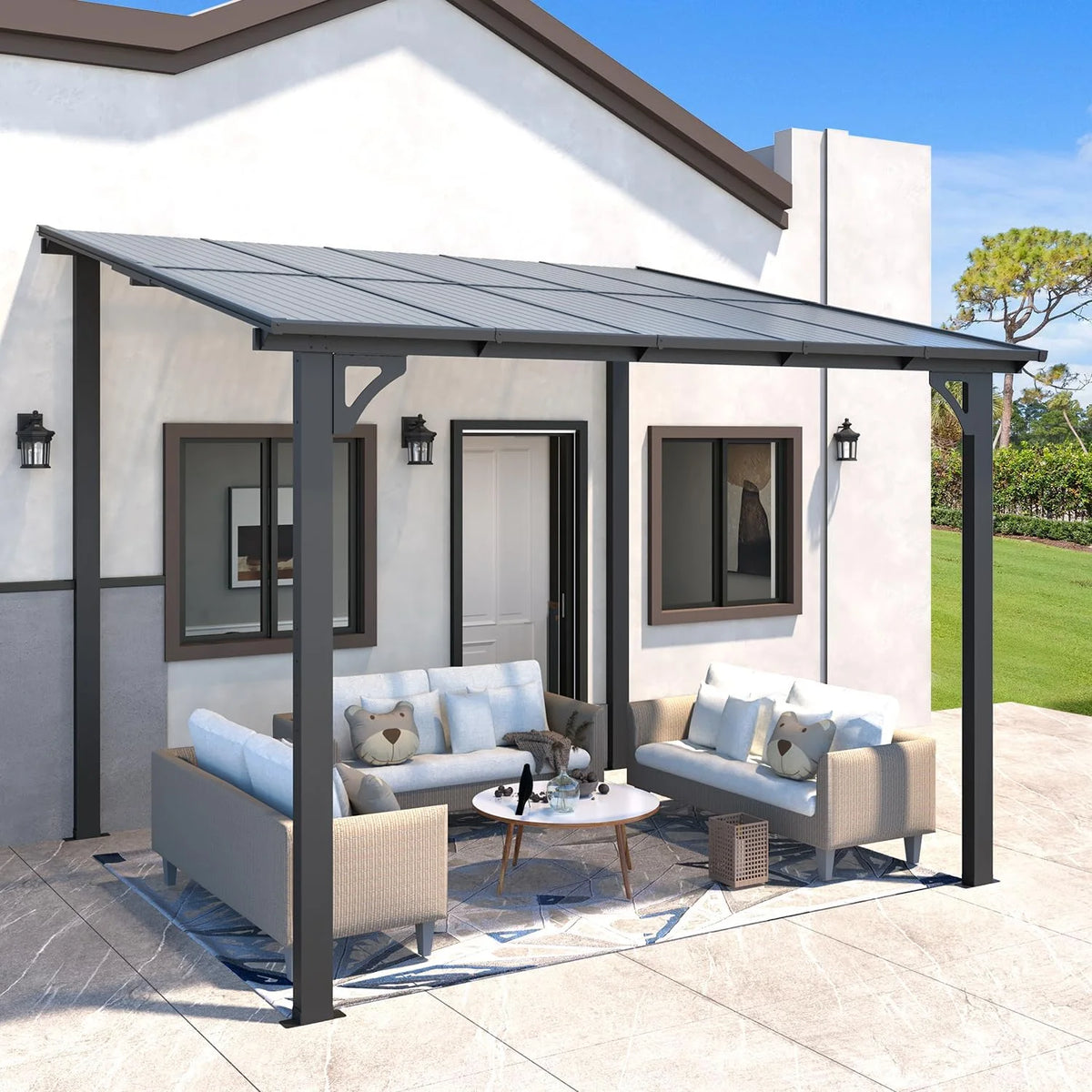 YODOLLA 8' x 10' Hardtop Gazebo Outdoor Aluminum Pergola For Garden, Patio, Backyard-Dark Gray