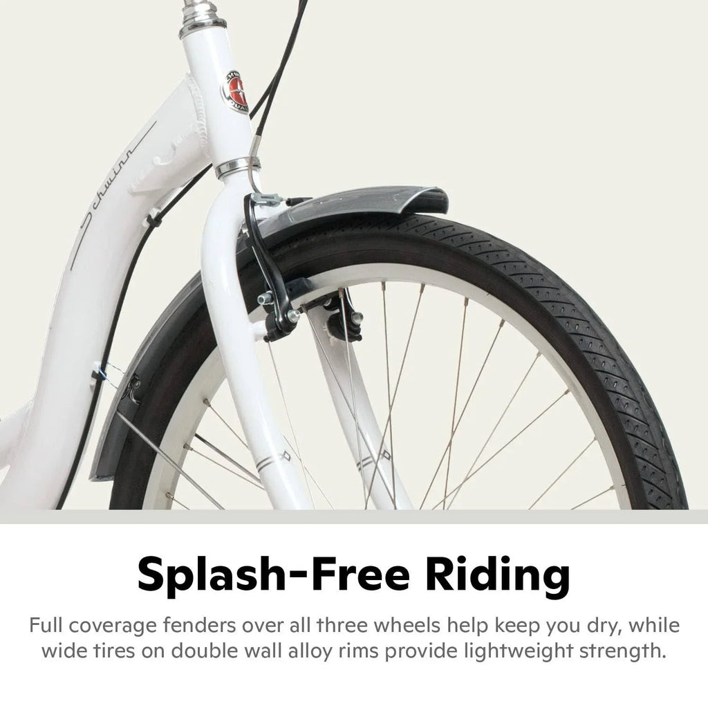 Schwinn Meridian Adult Tricycle Bike Mens and Womens Three Wheel Beach Cruiser 26-inch Wheels Low Step-Through Frame Wide Seat Rear Folding Basket Sin