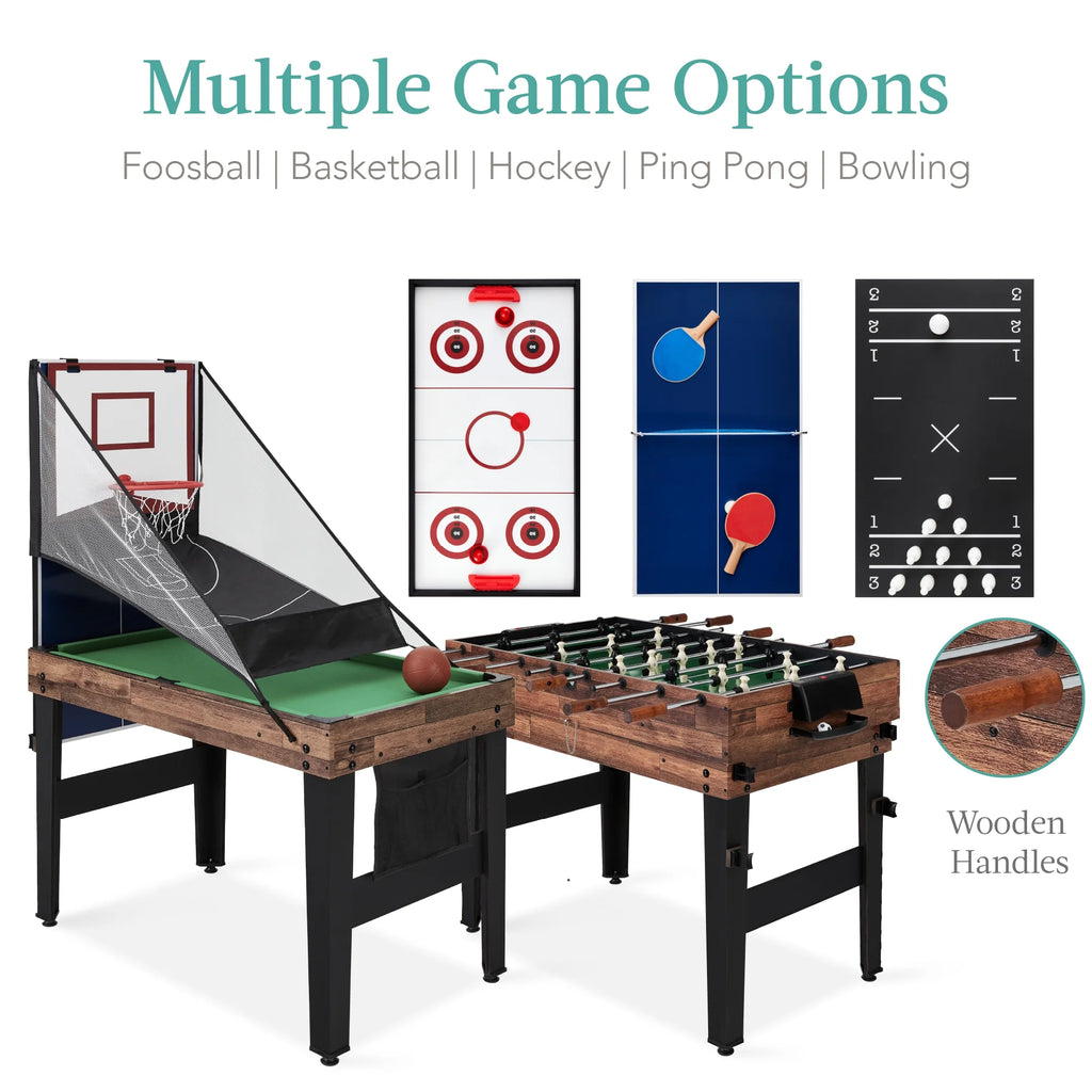 Best Choice Products 13-in-1 Combo Game Table Set w/ Ping Pong, Foosball, Basketball, Hockey, Archery - Natural
