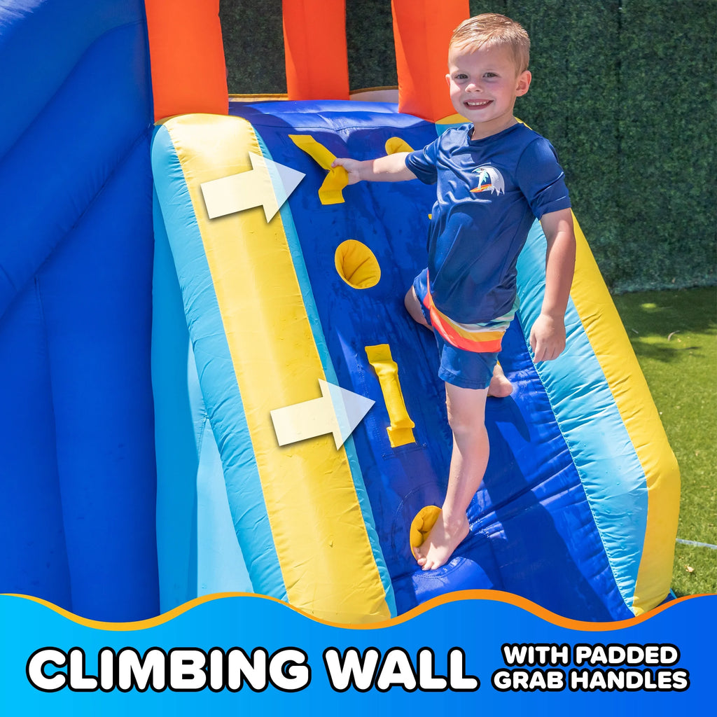 Sportspower Big Wave II Inflatable Water Slide with Climbing Wall & Splash Pool, Ages 3-8, Heavy Duty, ASTM Certified, Lifetime Warranty on Included Blower