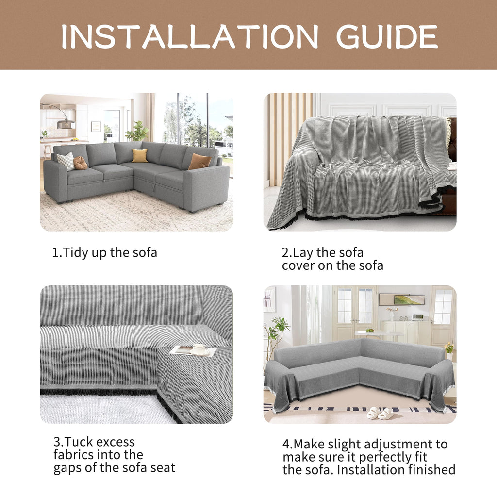 HDCAXKJ Washable L Shape Sofa Covers Reversible Sectional Couch Covers Corner Sofa Slipcovers Blankets Sofa Cover for Living Room Home Decor,91"x252",Gray