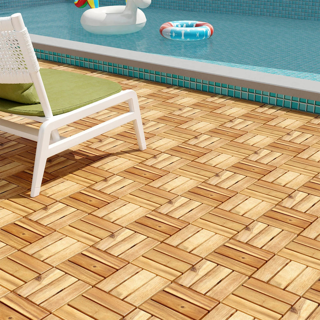 Costway 30 PCS Interlocking Flooring Tiles Floor Decking for Patio Acacia Wood Outdoor