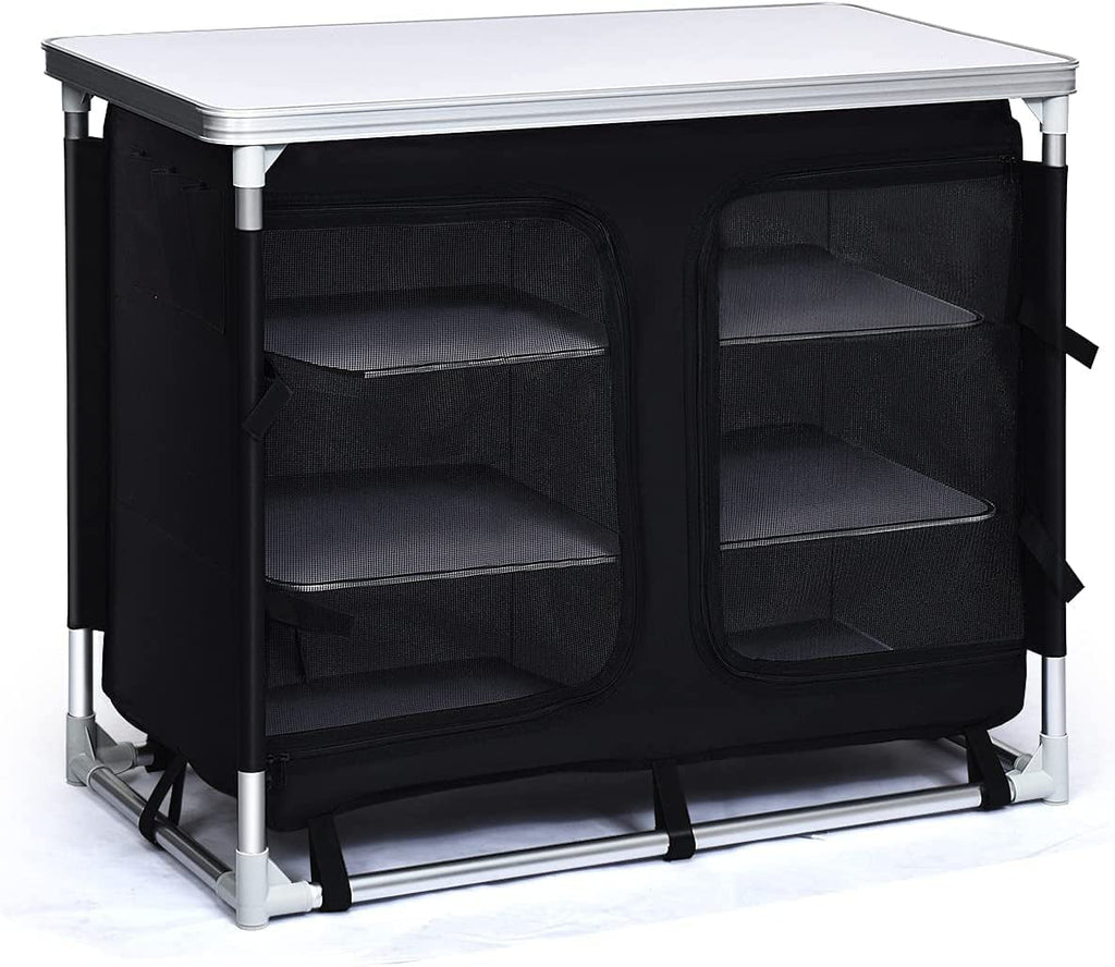 Cook Table Kitchen Station with Storage Organizer and Carrying Bag, for BBQ Party, Picnics, Backyards, Tailgating, Portable, Black