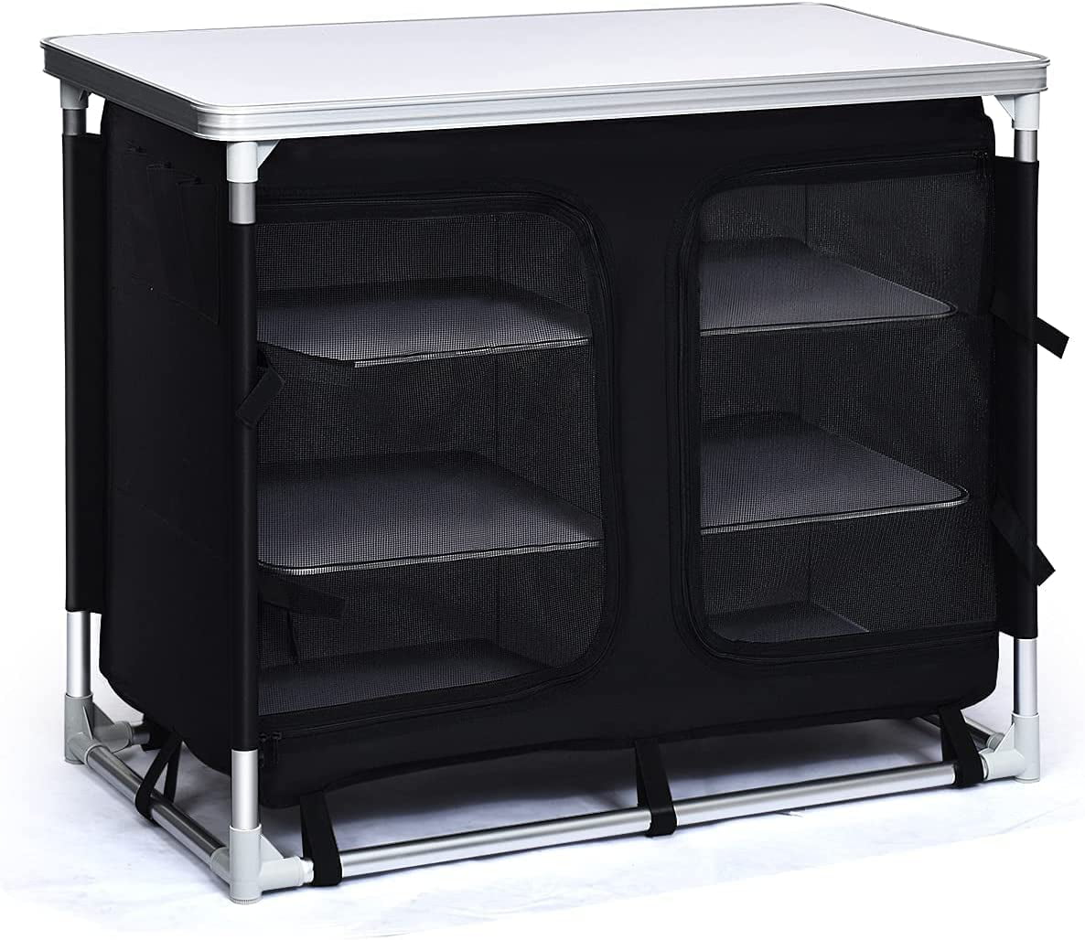 Cook Table Kitchen Station with Storage Organizer and Carrying Bag, for BBQ Party, Picnics, Backyards, Tailgating, Portable, Black