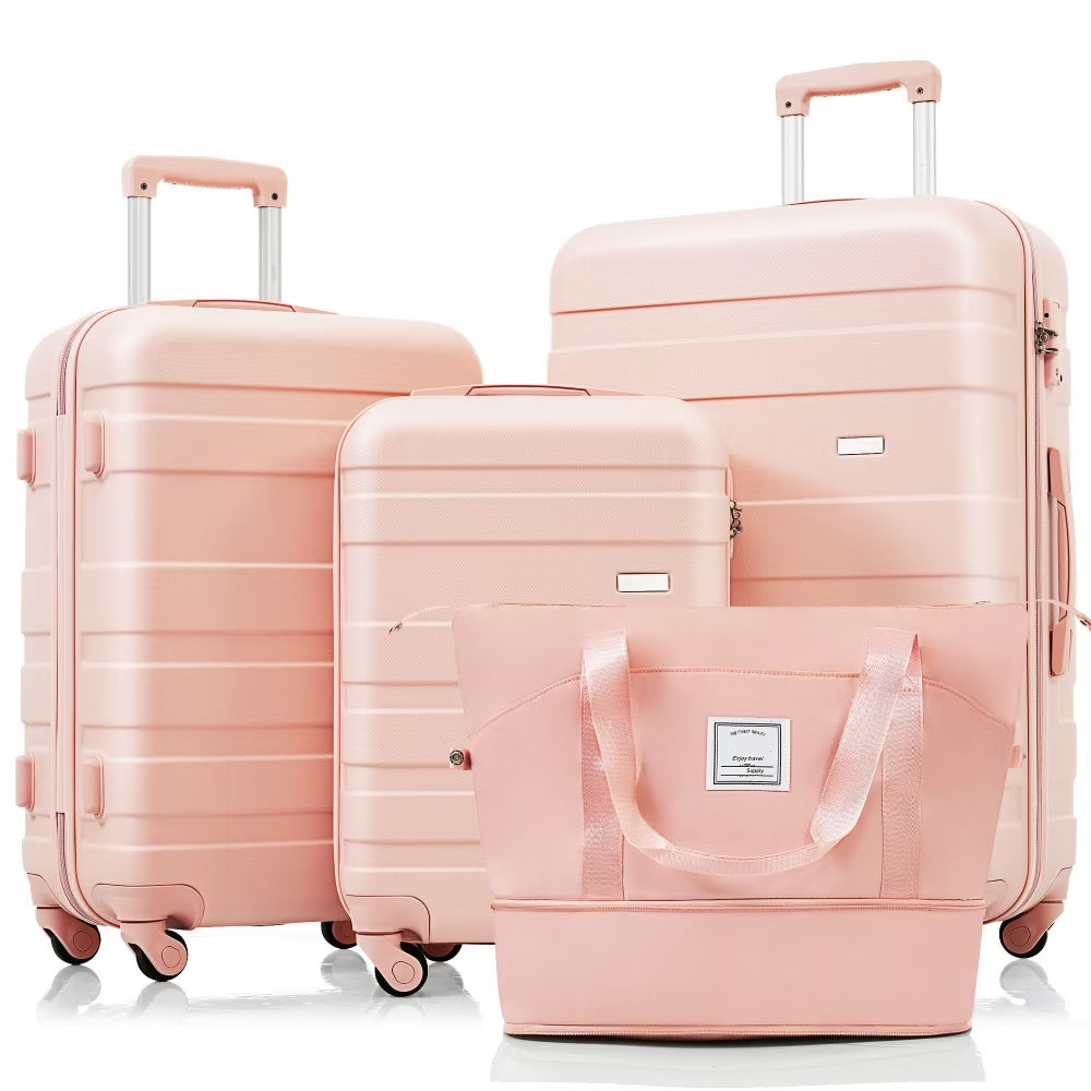 Luggage Sets 4 Piece,  ABS Durable Suitcase with Travel Bag, Carry On Luggage Suitcase Set with 360 Spinner Wheels