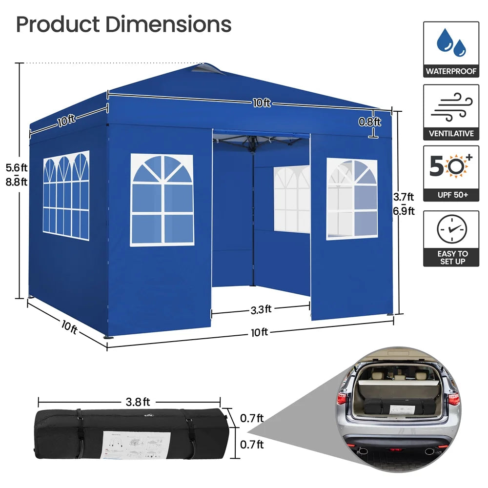 Renwick 10x10 Ft Instant Pop Up Canopy with 4 Side Walls and Roller Bag, White
