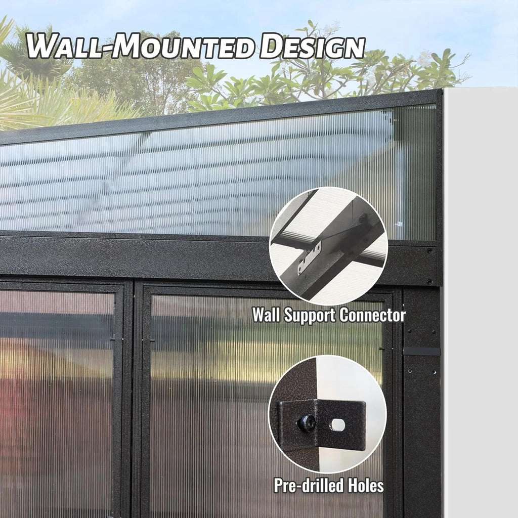 TOTAL Outdoor 10'x12' All-Season Sunroom Gazebo with Steel Roof, PVC Screen, Front & Side Door, Brown